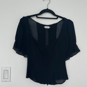 Reformation Black Delevan Puff Sleeve Smocked Top. Size 2